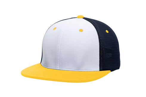 Pacific Headwear Premium M2 Performance Trucker Flexfit® Cap (ES341), Color 'WhiteNavyGold'